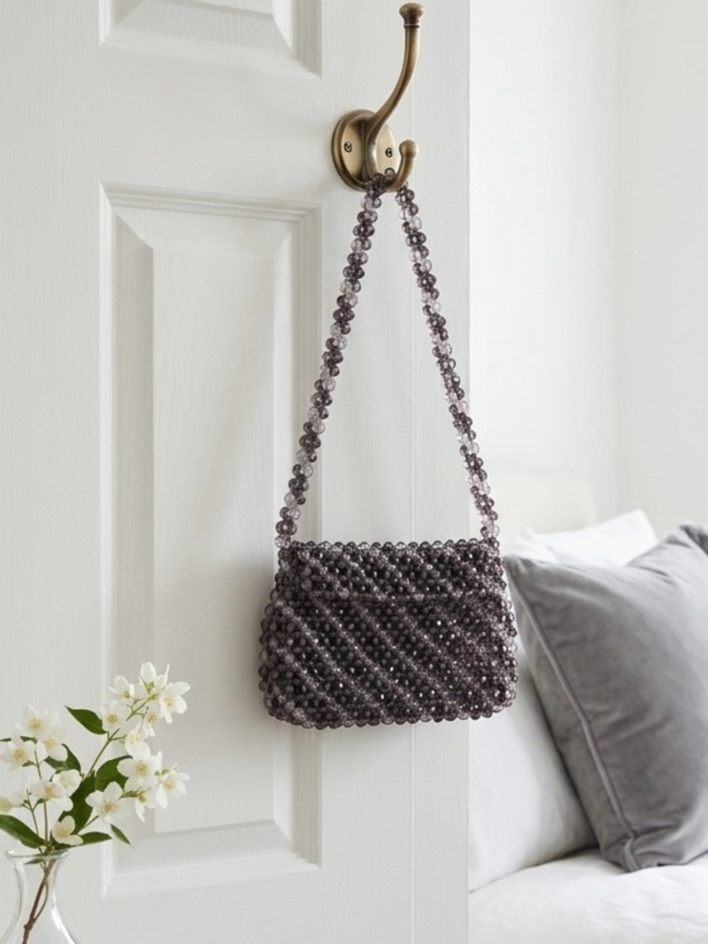 Beaded Shoulder Bag in Smoky Gray